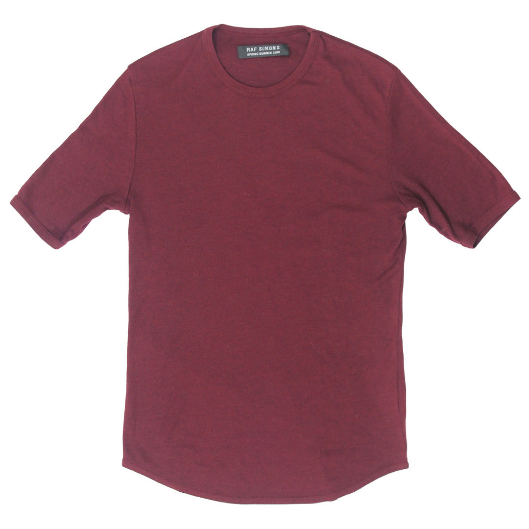 INQUIRE Raf Simons Maroon Curved Hem shirt S/S2000 “Summa Cum