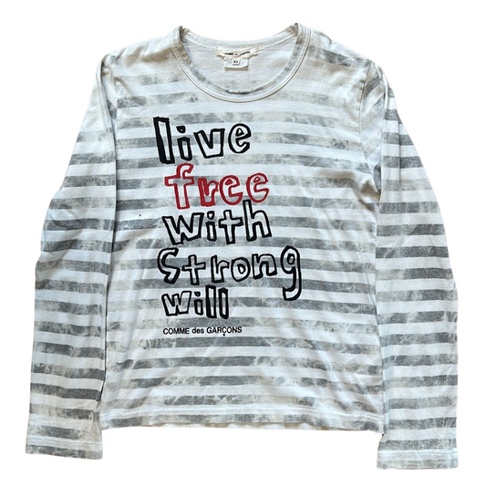 Comme des garçons “live free with strong will” Stripe/Bleached l/s Shirt AW17 Sz XS