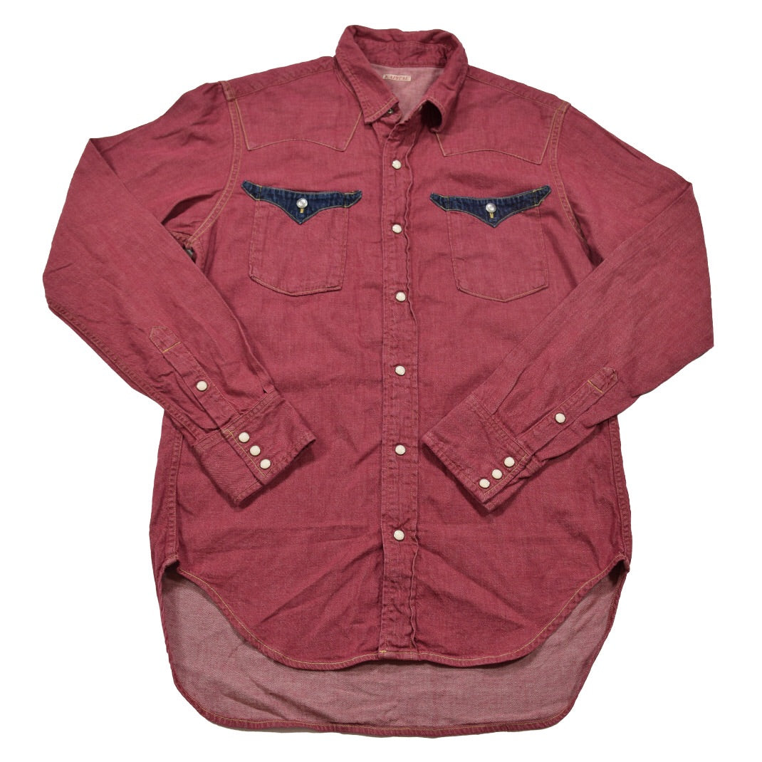 Kapital red denim western shirt with contrast pockets Medium