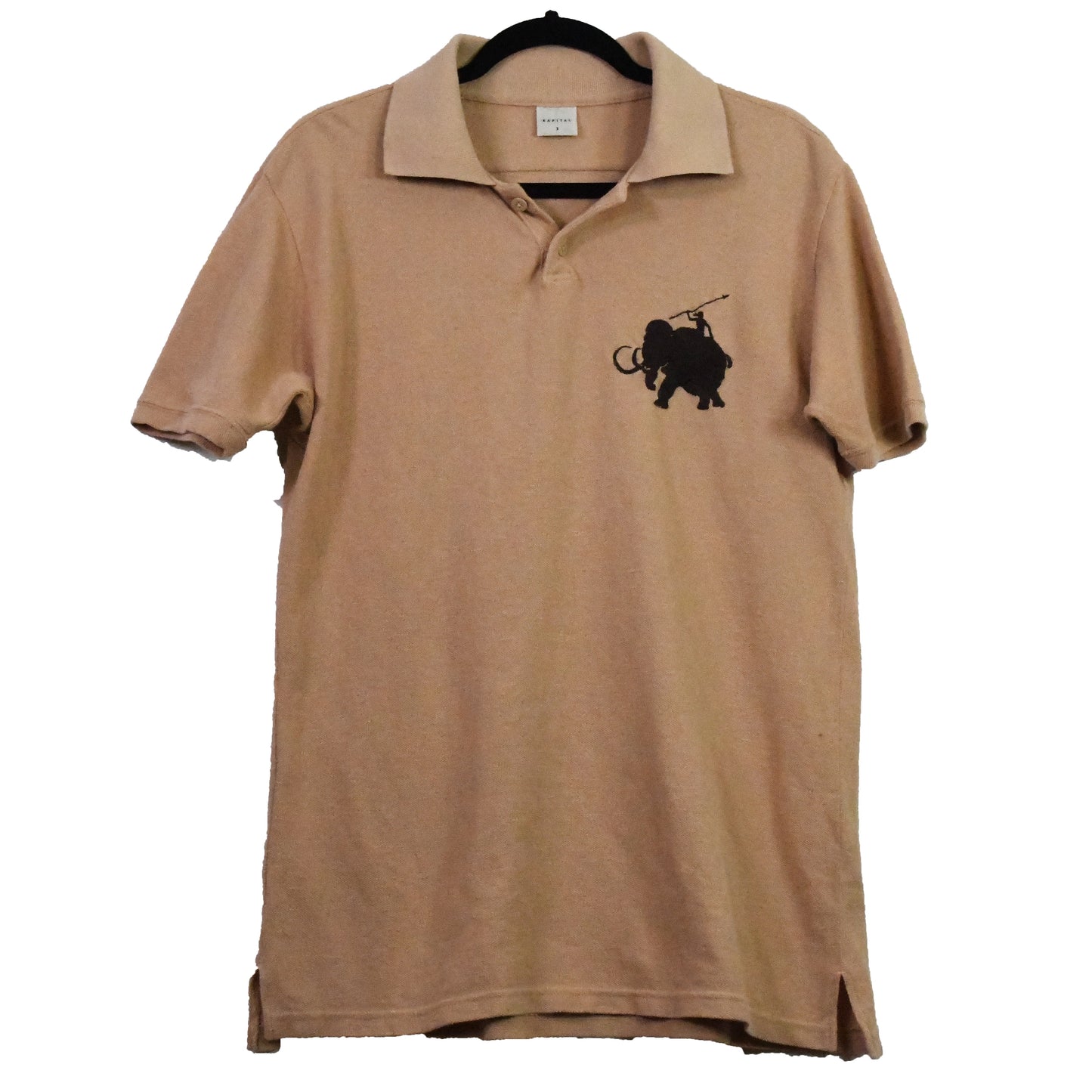 Kapital peach “Polo Spoof” wooly mammoth logo collared shirt 3/large