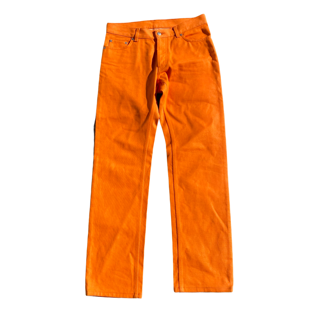Helmut Lang Orange Raw Denim Pants SS00 Sz 33