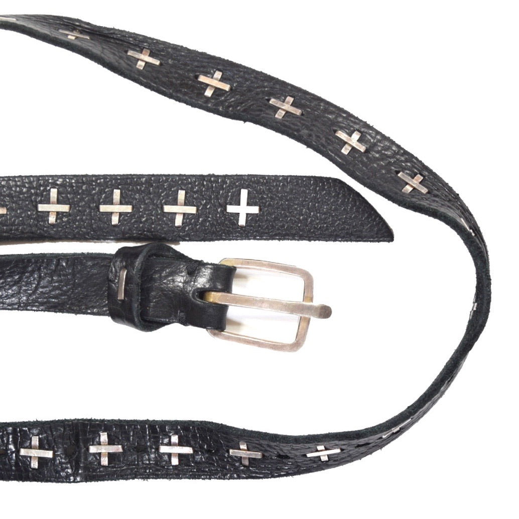 INQUIRE MA+ Bison leather belt with .925 Sterling Silver staples and Buckle OS