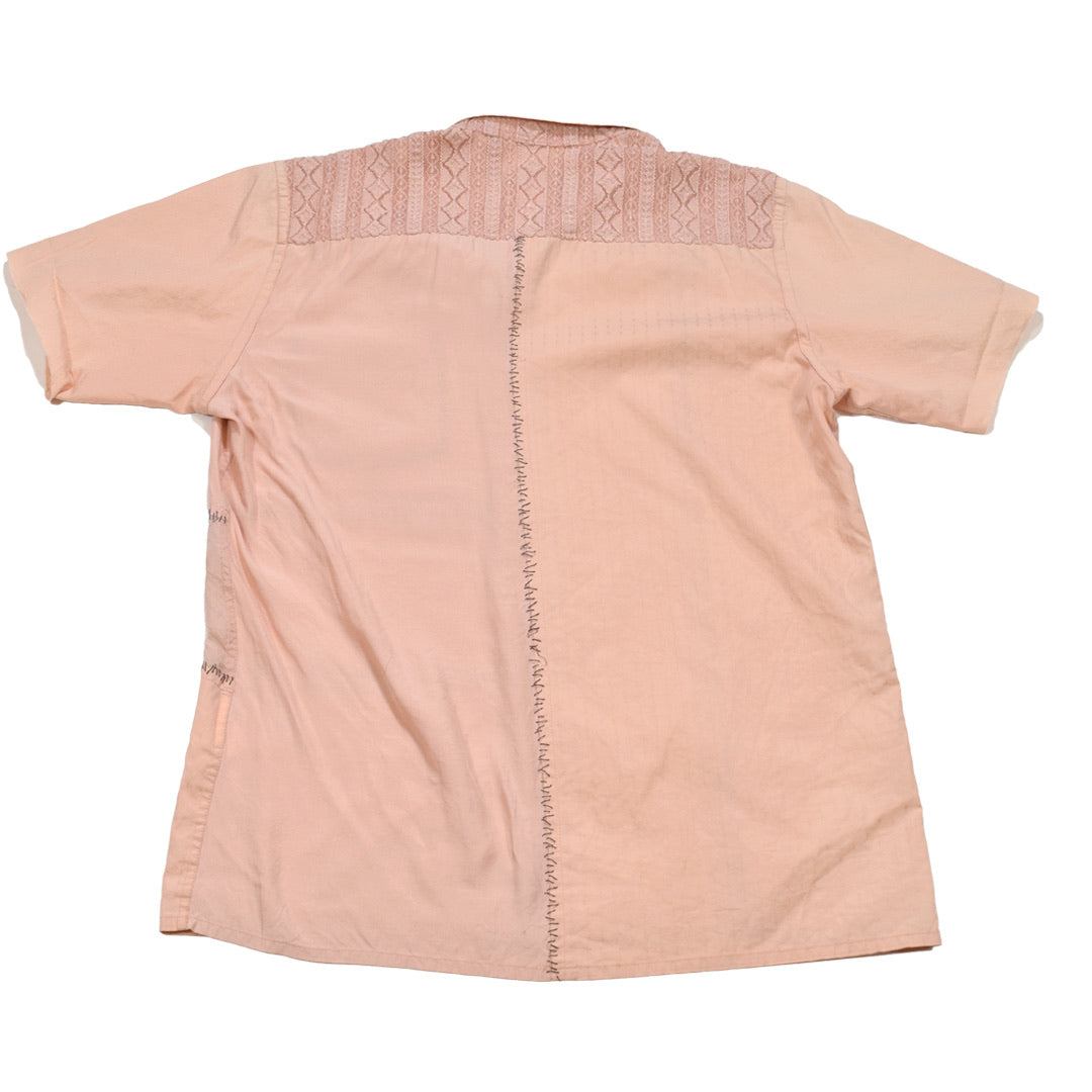 INQUIRE Undercover pink silk/lace paneled hand stitched button-up S/S03 “Scab” Medium