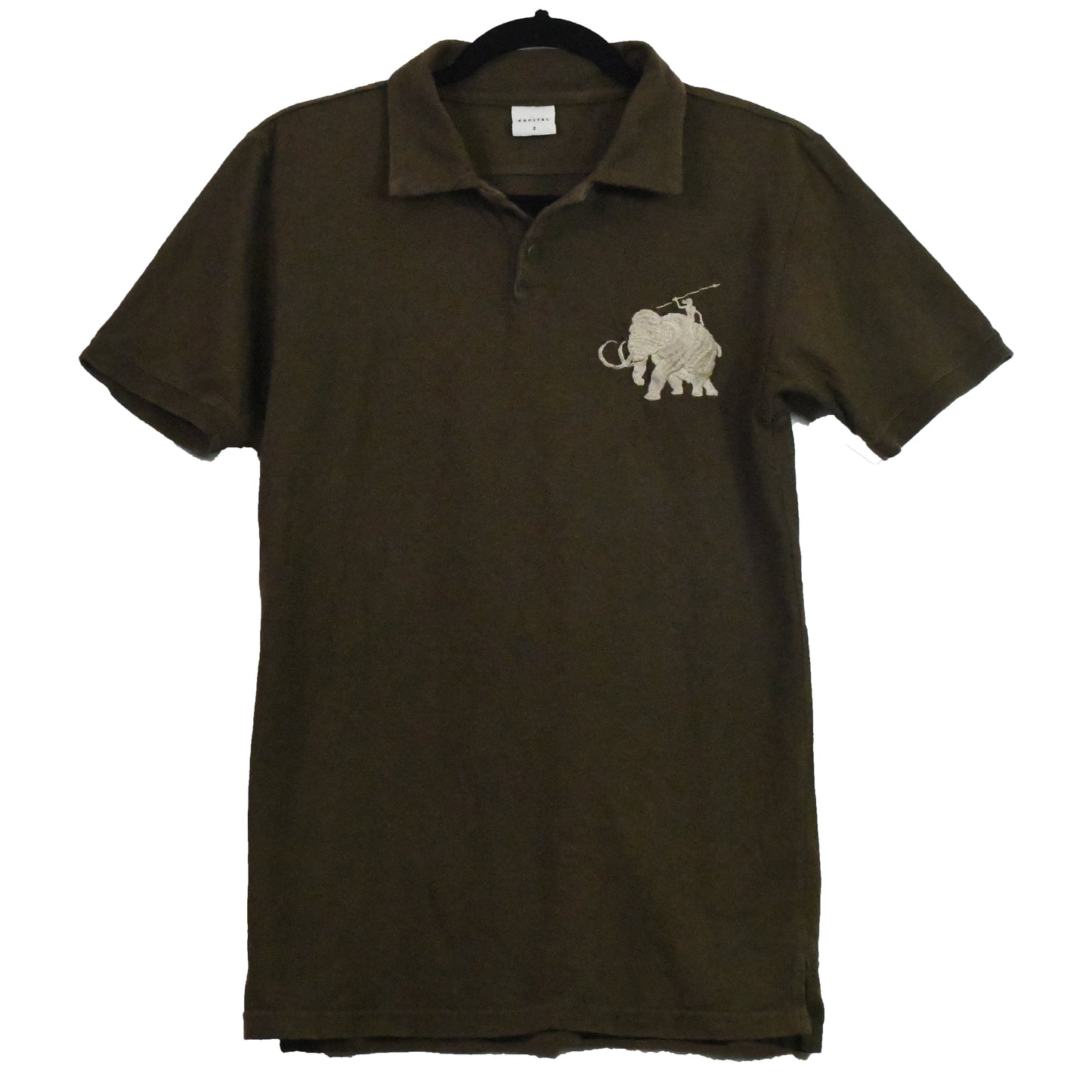 Kapital olive “Polo Spoof” wooly mammoth logo collared shirt 2/Medium