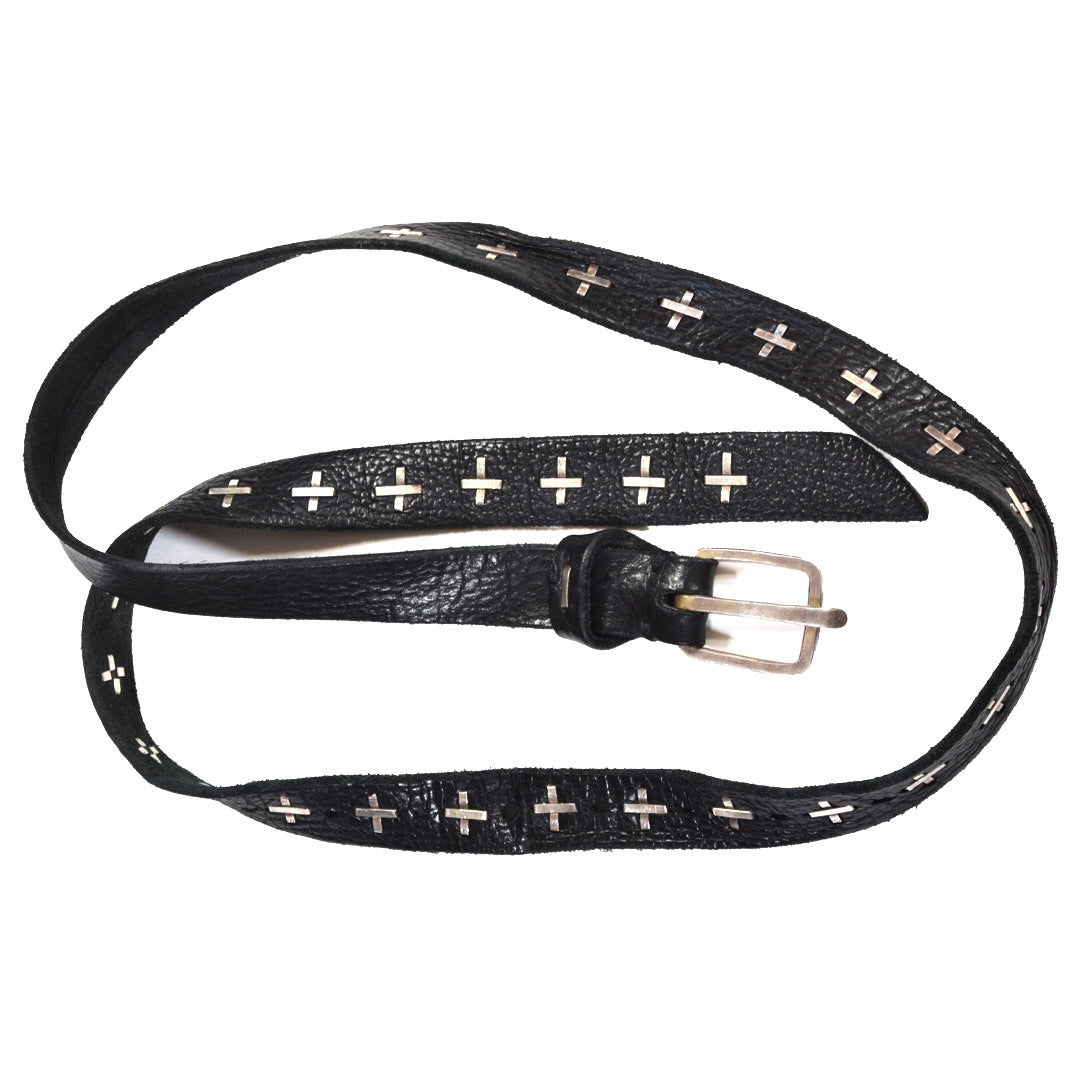 INQUIRE MA+ Bison leather belt with .925 Sterling Silver staples and Buckle OS